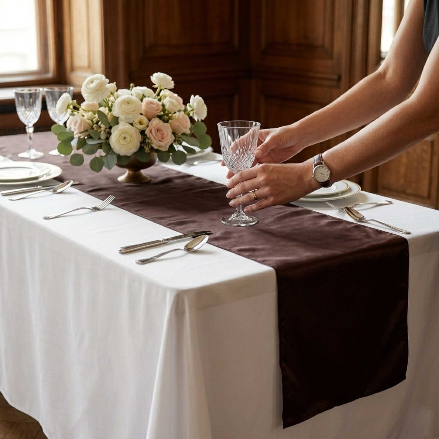 Table Tek Dark Brown Satin Table Runner - 12" x 108" - 1 count box