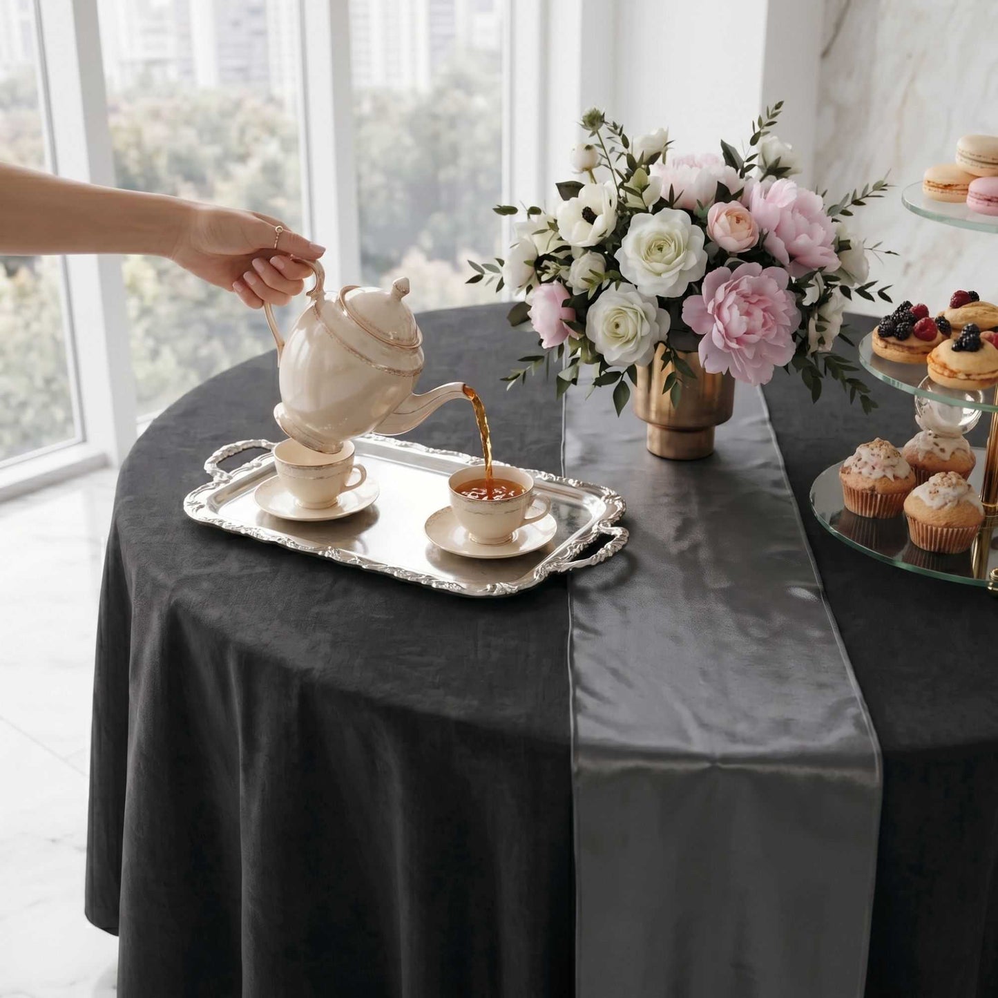 Table Tek Dark Gray Satin Table Runner - 12" x 108" - 1 count box