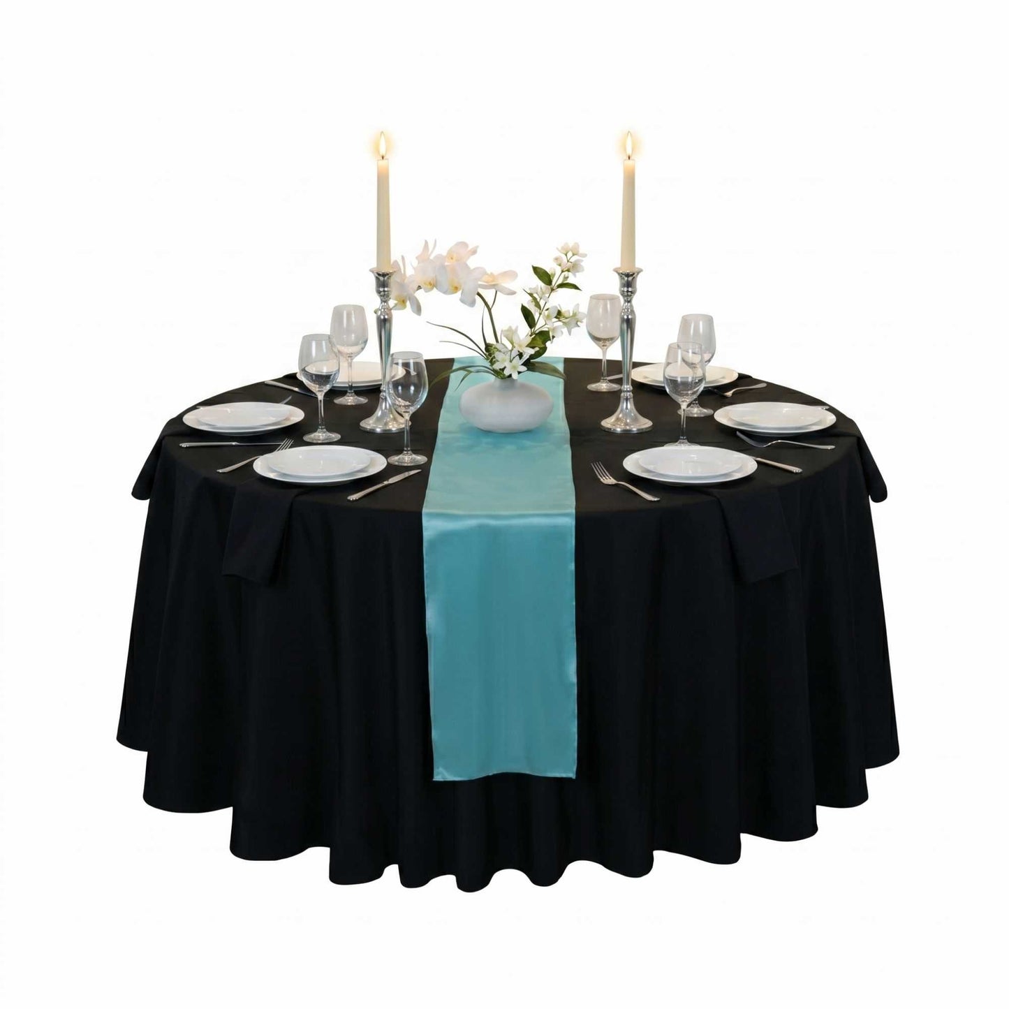 Table Tek Teal Satin Table Runner - 12" x 108" - 1 count box
