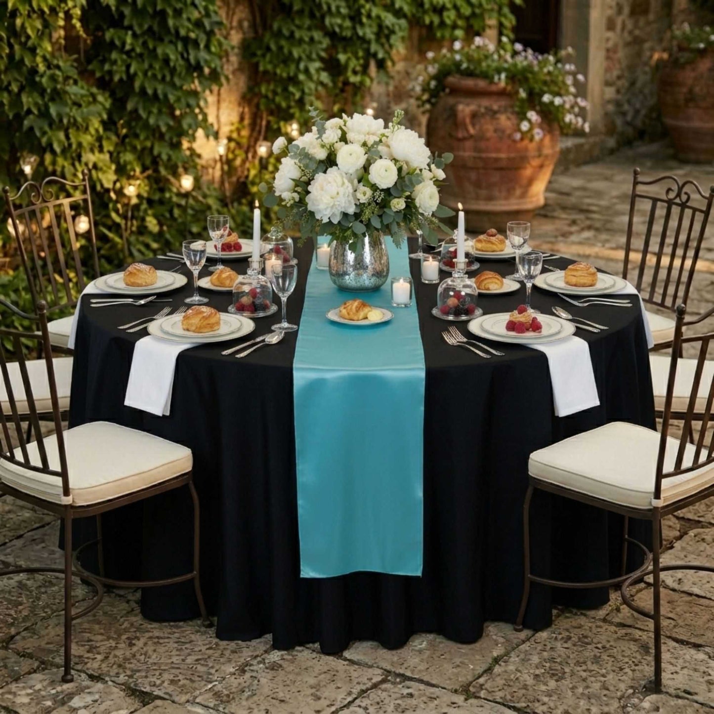 Table Tek Teal Satin Table Runner - 12" x 108" - 1 count box