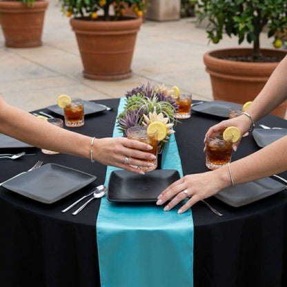 Table Tek Teal Satin Table Runner - 12" x 108" - 10 count box