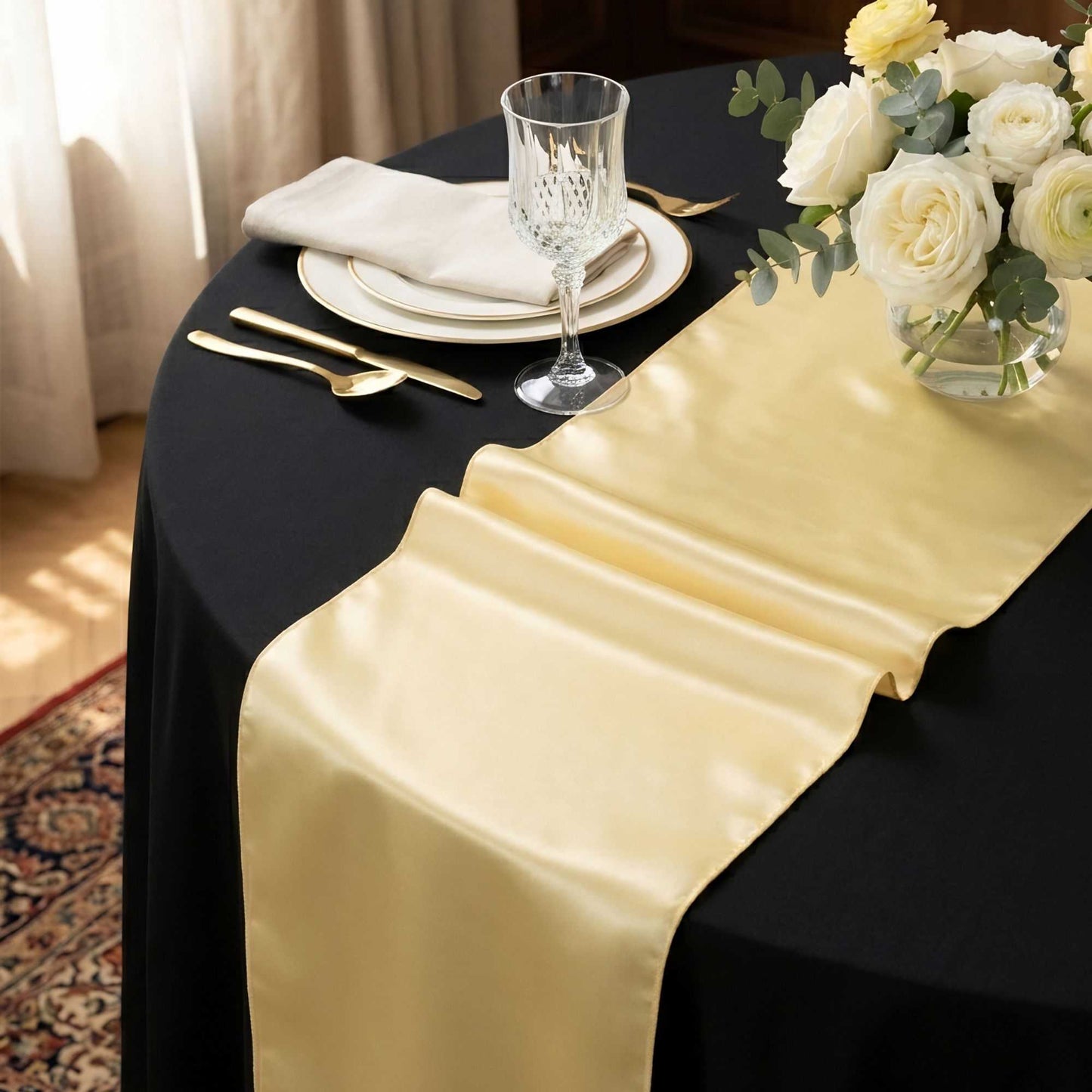 Table Tek Light Yellow Satin Table Runner - 12" x 108" - 10 count box