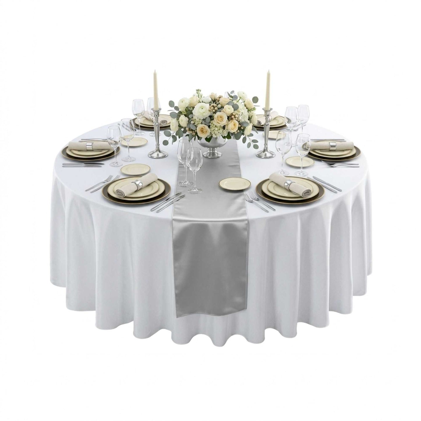 Table Tek Silver Satin Table Runner - 12" x 108" - 10 count box