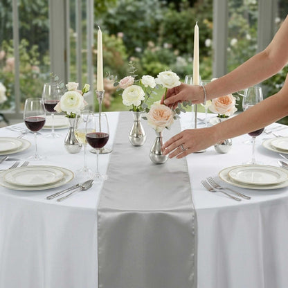 Table Tek Silver Satin Table Runner - 12" x 108" - 10 count box