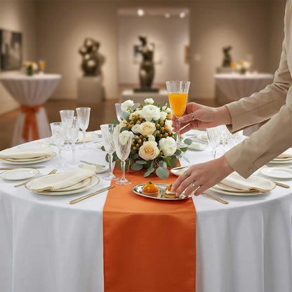 Table Tek Tangerine Orange Satin Table Runner - 12" x 108" - 10 count box