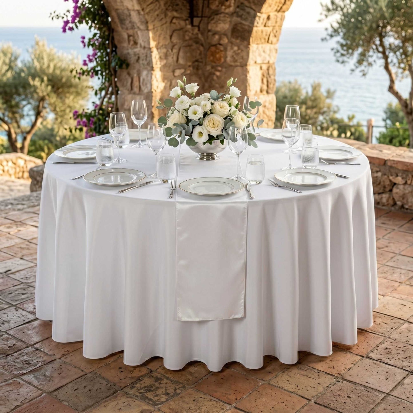 Table Tek White Satin Table Runner - 12" x 108" - 10 count box