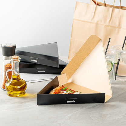 Eco Pie Black Paper Pizza Slice Box - Clamshell - 9 1/4" x 10 1/4" x 1 3/4" - 100 count box