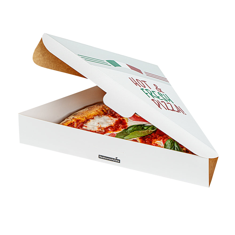 Eco Pie White Paper Pizza Slice Box - Hot & Fresh, Clamshell - 9 1/4" x 10 1/4" x 1 3/4" - 100 count box