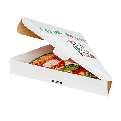 Eco Pie White Paper Pizza Slice Box - Hot & Fresh, Clamshell - 9 1/4" x 10 1/4" x 1 3/4" - 100 count box