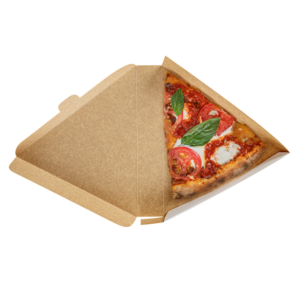 Eco Pie White Paper Pizza Slice Box - Hot & Fresh, Clamshell - 9 1/4" x 10 1/4" x 1 3/4" - 100 count box
