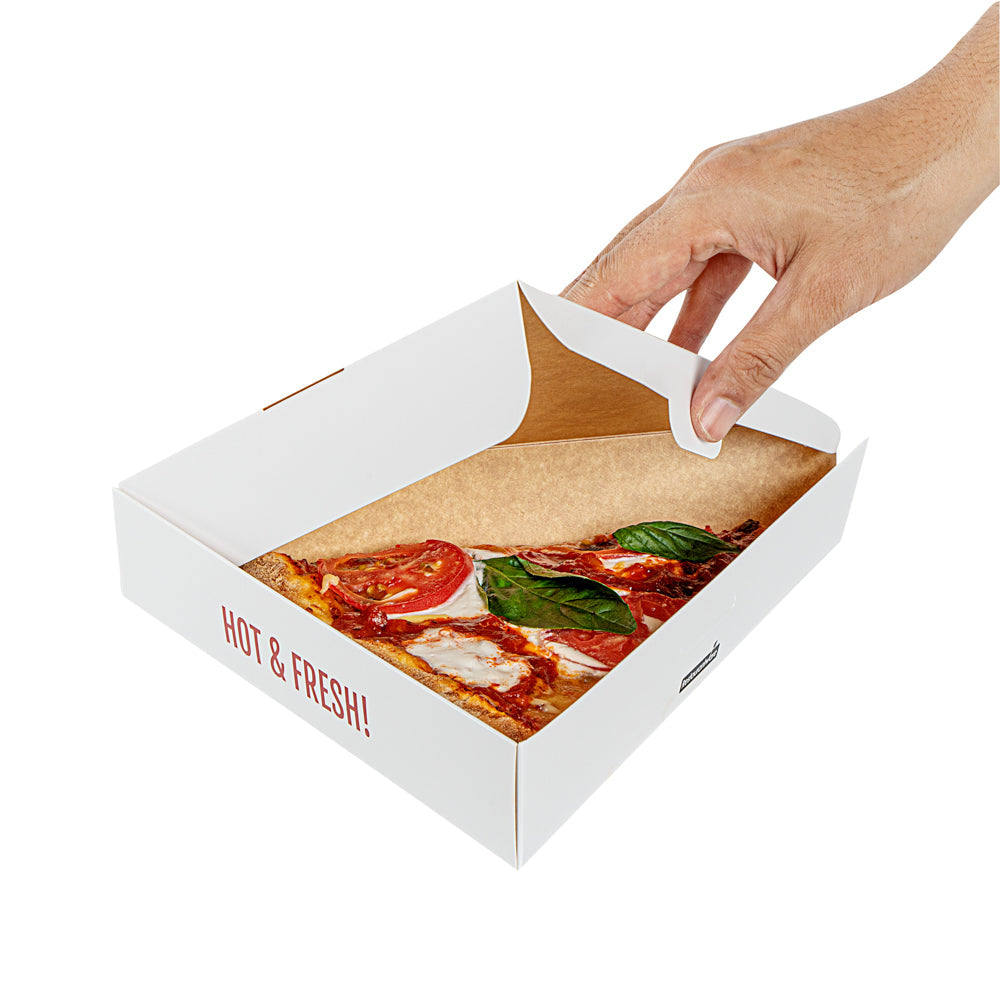 Eco Pie White Paper Pizza Slice Box - Hot & Fresh, Clamshell - 9 1/4" x 10 1/4" x 1 3/4" - 100 count box