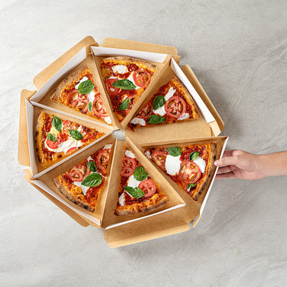 Eco Pie White Paper Pizza Slice Box - Hot & Fresh, Clamshell - 9 1/4" x 10 1/4" x 1 3/4" - 100 count box