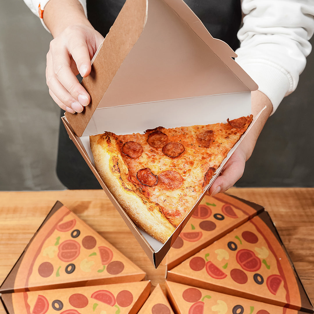 Eco Pie Kraft Paper Pizza Slice Box - Clamshell - 9 1/4" x 10 1/4" x 1 3/4" - 100 count box