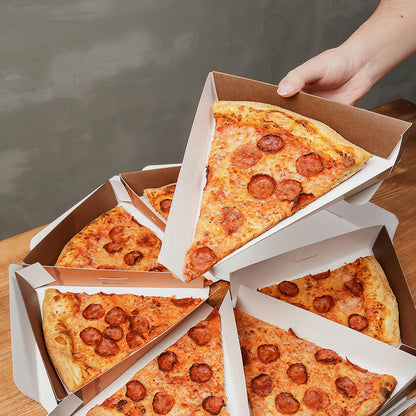 Eco Pie Kraft Paper Pizza Slice Box - Clamshell - 9 1/4" x 10 1/4" x 1 3/4" - 100 count box