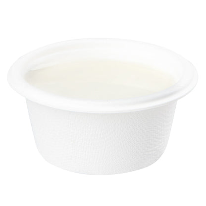 Pulp Tek 2 oz Round White Bagasse Take Out Portion Cup - 2 1/2" x 2 1/2" x 1 1/2" - 2000 count box