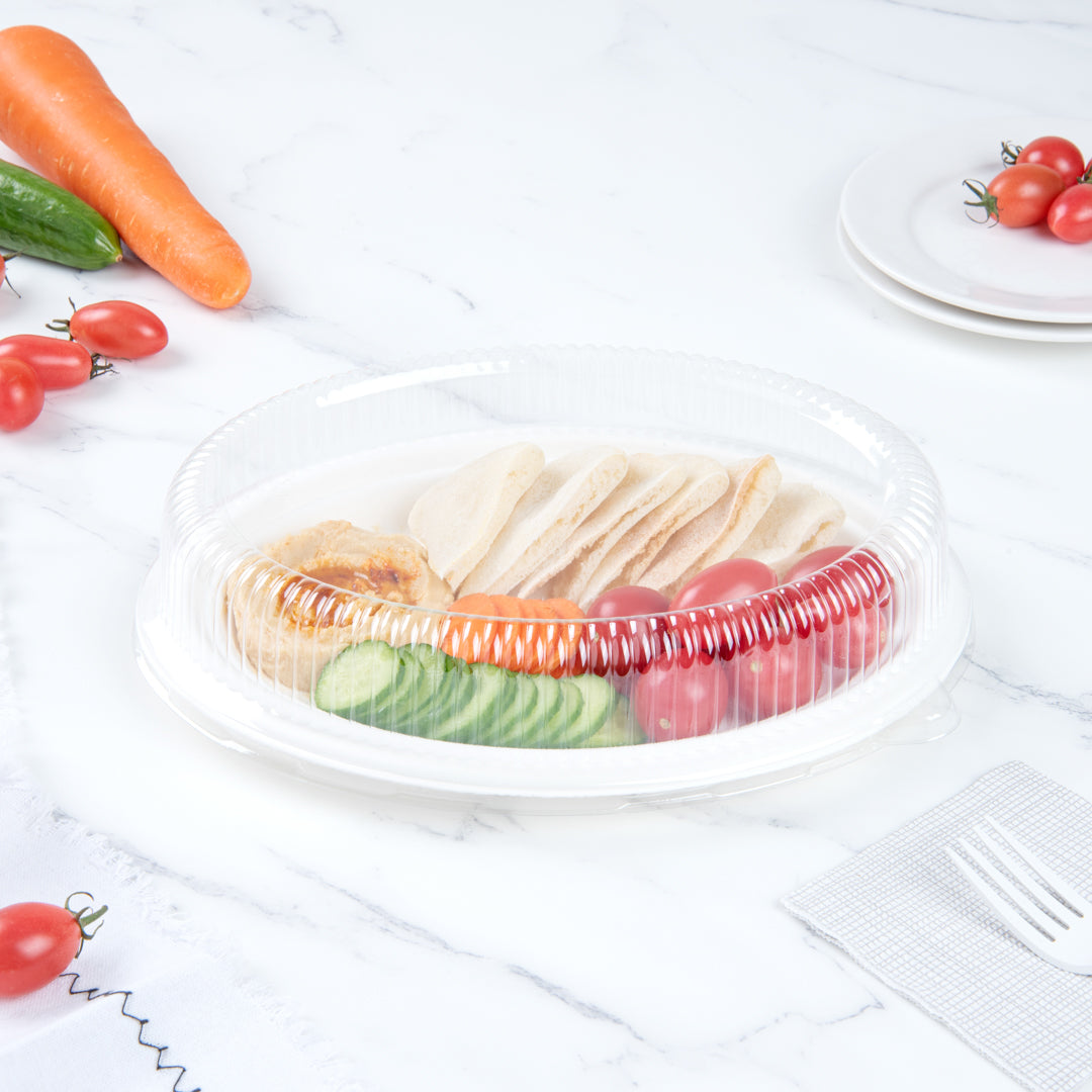 Pulp Safe Oval Clear Plastic Ripple Dome Lid - Fits Sugarcane / Bagasse Plate - 100 count box