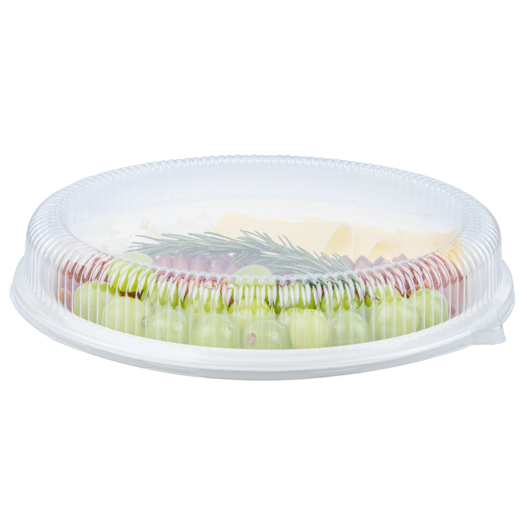 Pulp Safe Oval Clear Plastic Ripple Dome Lid - Fits Sugarcane / Bagasse Large Plate - 100 count box