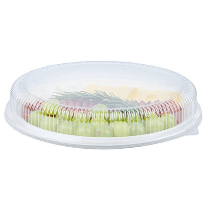 Pulp Safe Oval Clear Plastic Ripple Dome Lid - Fits Sugarcane / Bagasse Large Plate - 100 count box
