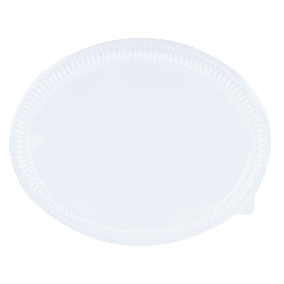 Pulp Safe Oval Clear Plastic Ripple Dome Lid - Fits Sugarcane / Bagasse Large Plate - 100 count box
