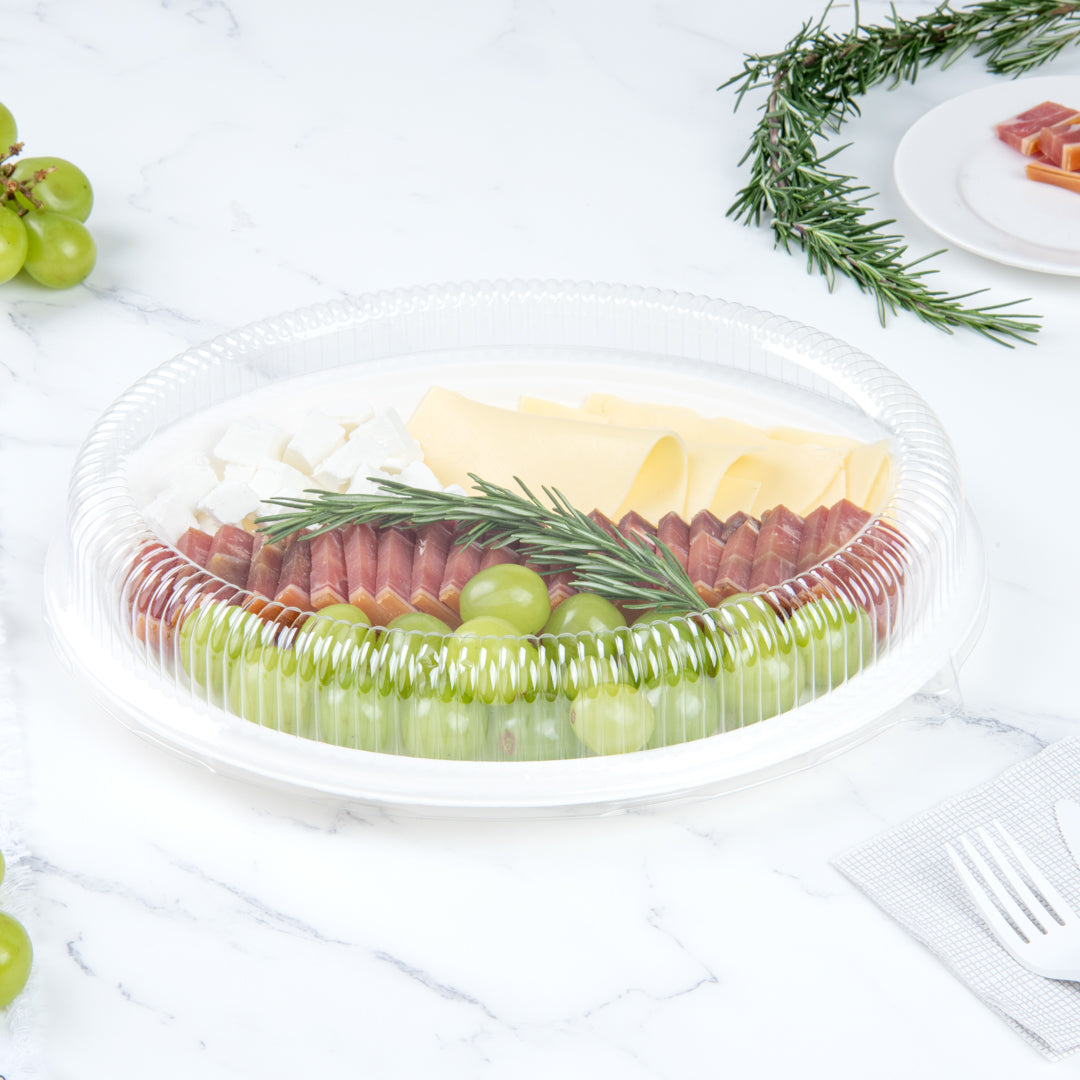Pulp Safe Oval Clear Plastic Ripple Dome Lid - Fits Sugarcane / Bagasse Large Plate - 100 count box