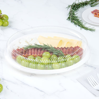 Pulp Safe Oval Clear Plastic Ripple Dome Lid - Fits Sugarcane / Bagasse Large Plate - 100 count box