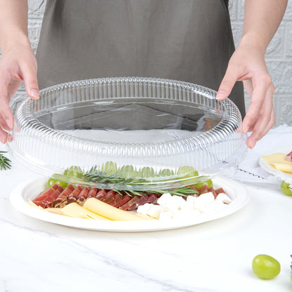 Pulp Safe Oval Clear Plastic Ripple Dome Lid - Fits Sugarcane / Bagasse Large Plate - 100 count box