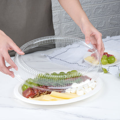 Pulp Safe Oval Clear Plastic Ripple Dome Lid - Fits Sugarcane / Bagasse Large Plate - 100 count box