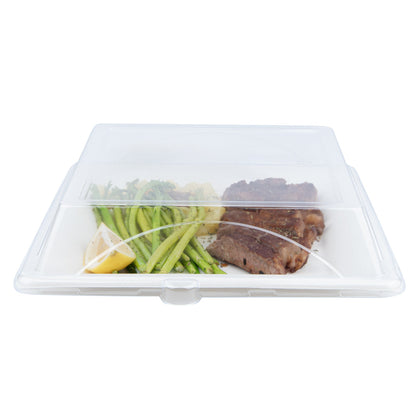 Pulp Safe Square Clear Plastic Dome Lid - Fits Sugarcane / Bagasse Large Plate - 100 count box