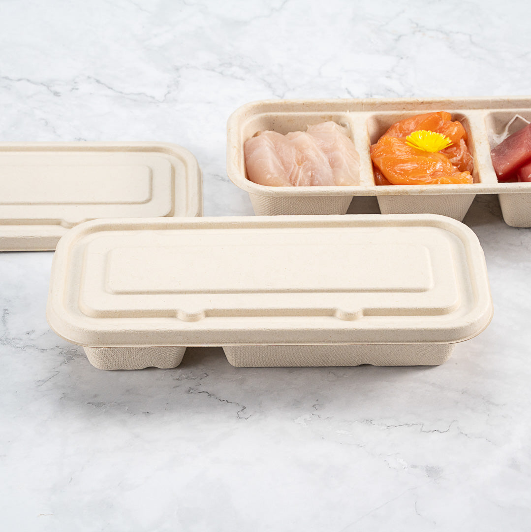 Pulp Tek Rectangle Natural Sugarcane / Bagasse Lid - Fits Catering Container - 100 count box