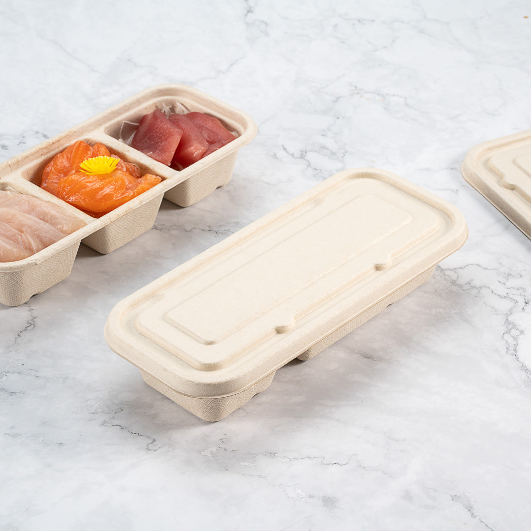 Pulp Tek Rectangle Natural Sugarcane / Bagasse Lid - Fits Catering Container - 100 count box