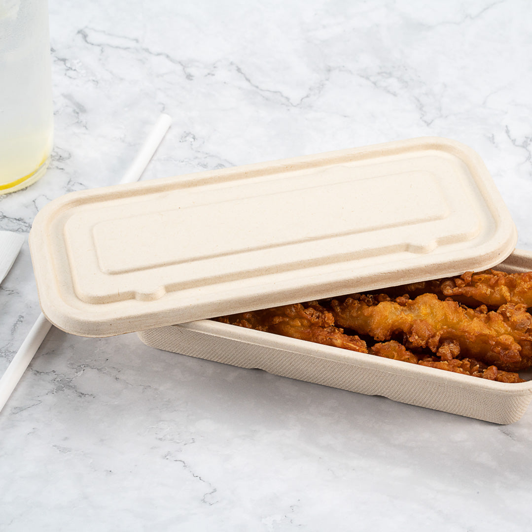 Pulp Tek Rectangle Natural Sugarcane / Bagasse Lid - Fits Catering Container - 100 count box