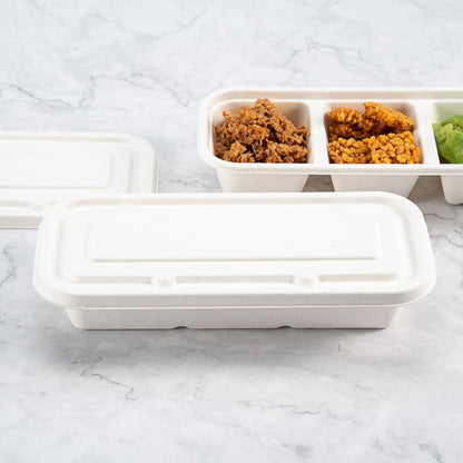 Pulp Tek Rectangle White Sugarcane / Bagasse Lid - Fits Catering Container - 100 count box