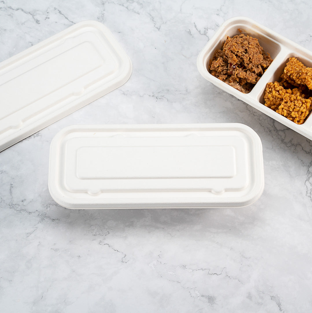 Pulp Tek Rectangle White Sugarcane / Bagasse Lid - Fits Catering Container - 100 count box
