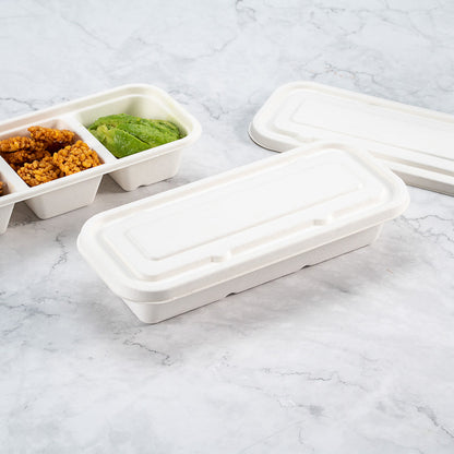 Pulp Tek Rectangle White Sugarcane / Bagasse Lid - Fits Catering Container - 100 count box