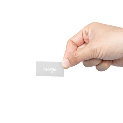 Label Tek Plastic Orange Label - Clear with White Font, Water-Resistant - 2" x 1" - 100 count box