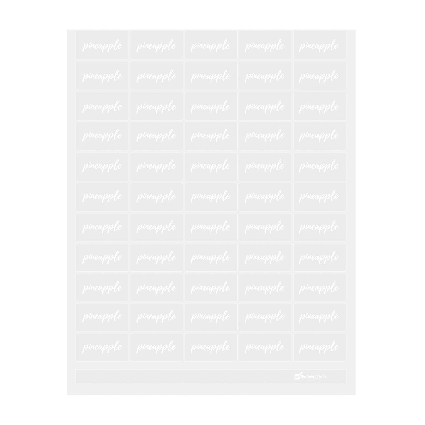 Label Tek Plastic Pineapple Label - Clear with White Font, Water-Resistant - 2" x 1" - 100 count box