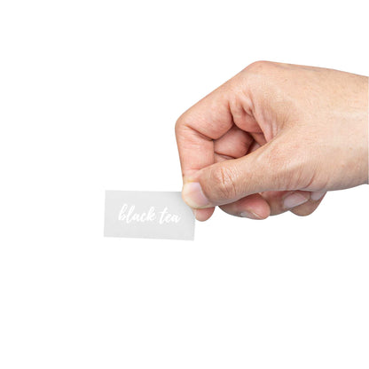 Label Tek Plastic Black Tea Label - Clear with White Font, Water-Resistant - 2" x 1" - 100 count box