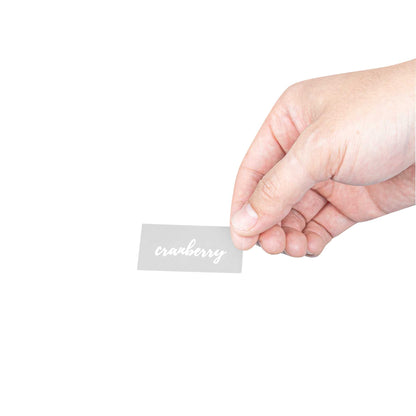 Label Tek Plastic Cranberry Label - Clear with White Font, Water-Resistant - 2" x 1" - 100 count box