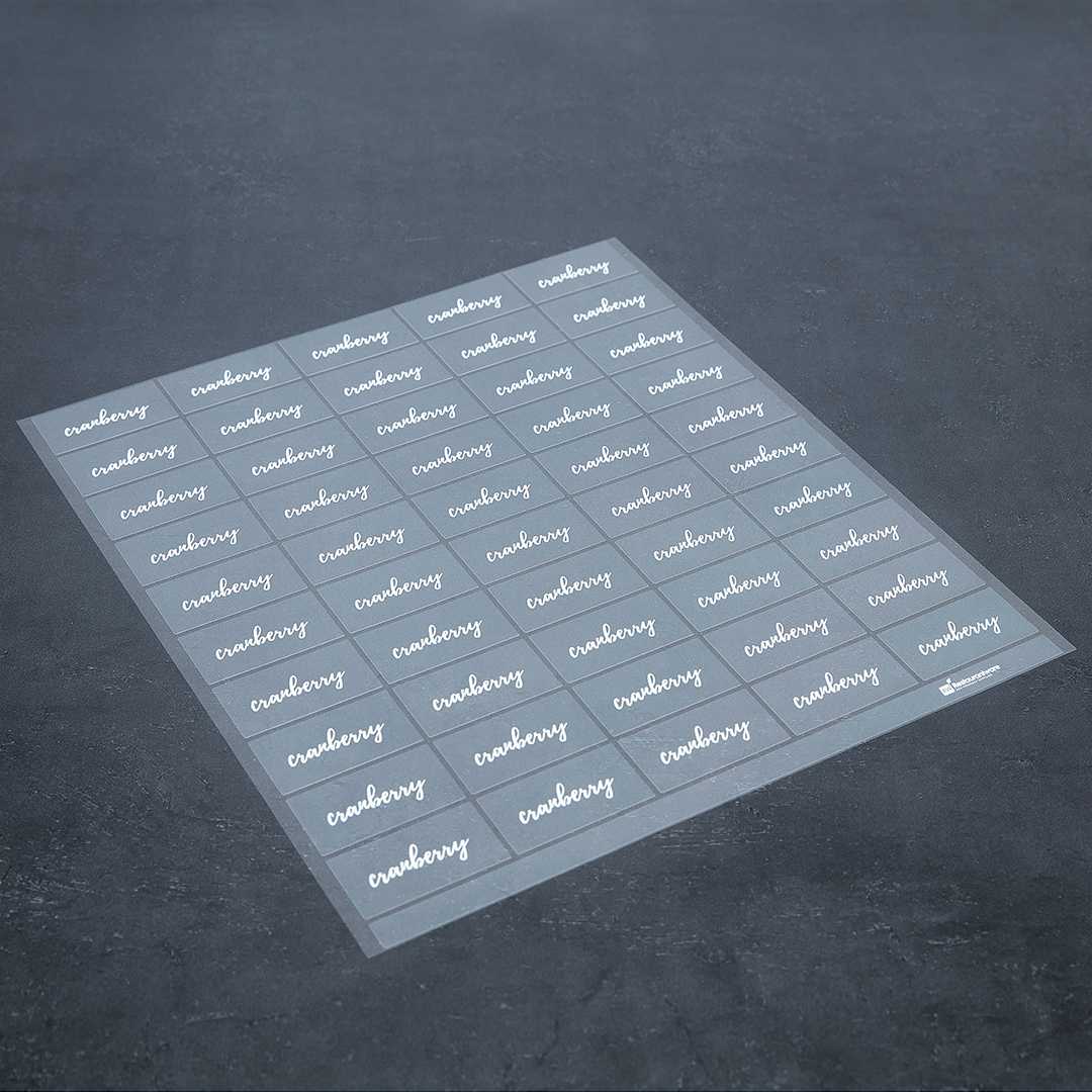 Label Tek Plastic Cranberry Label - Clear with White Font, Water-Resistant - 2" x 1" - 100 count box