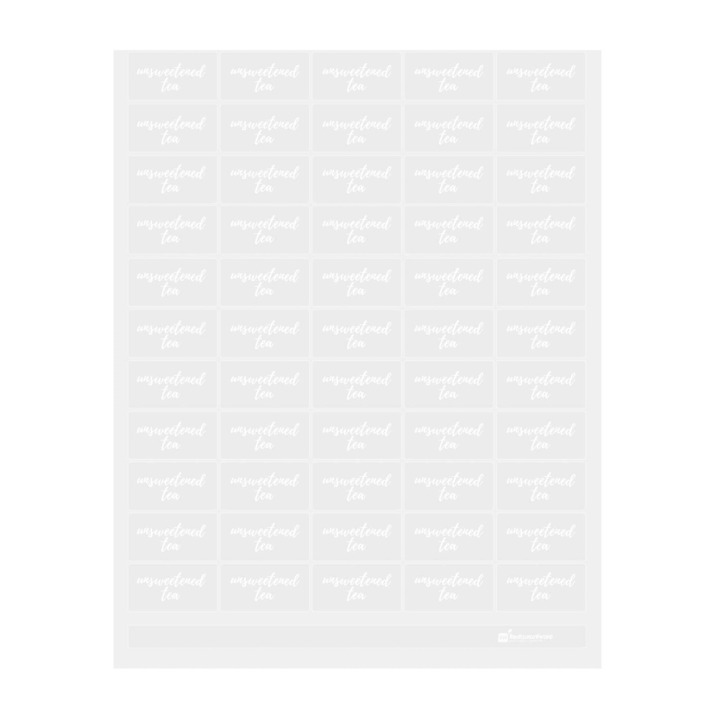 Label Tek Plastic Unsweetened Tea Label - Clear with White Font, Water-Resistant - 2" x 1" - 100 count box