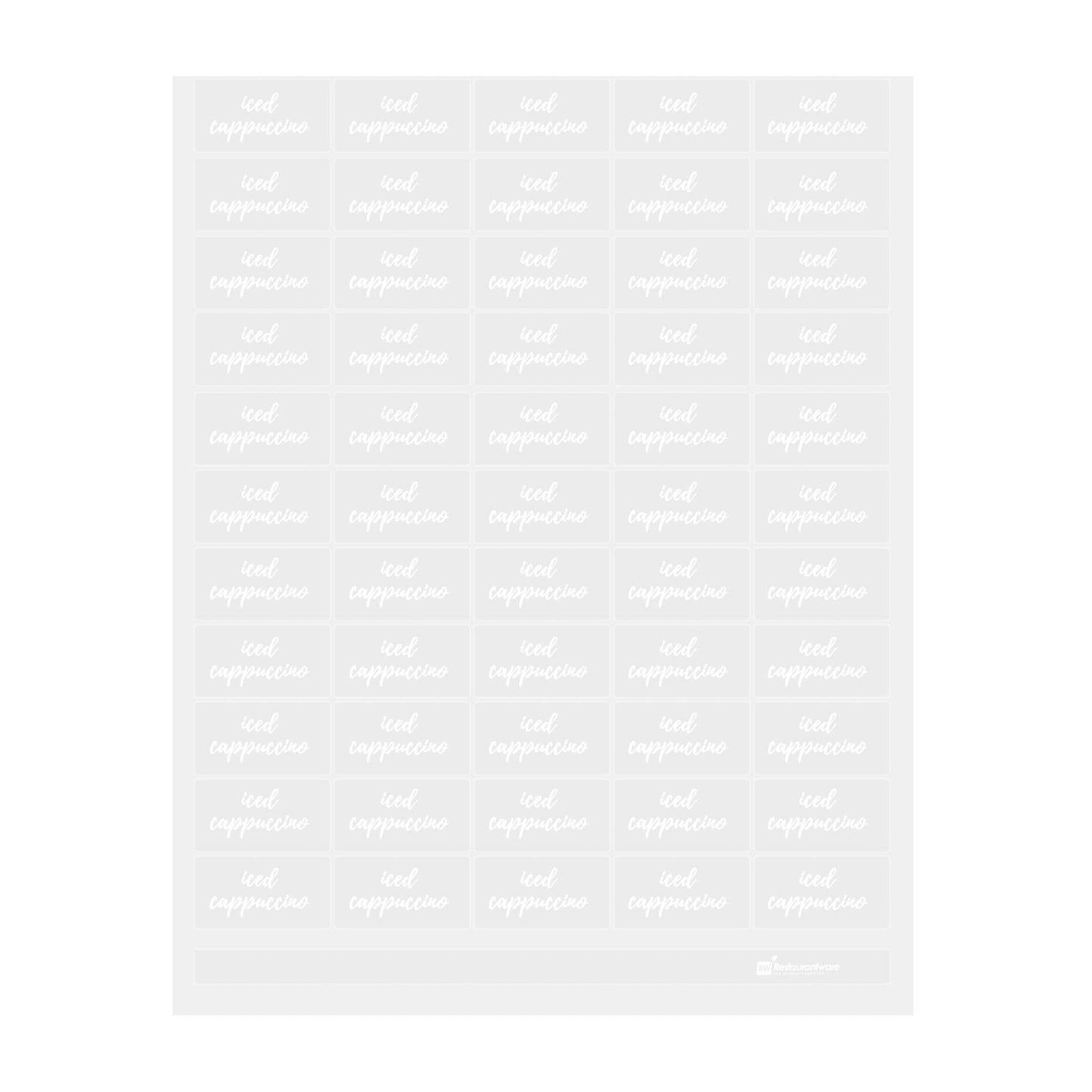 Label Tek Plastic Iced Cappuccino Label - Clear with White Font, Water-Resistant - 2" x 1" - 100 count box