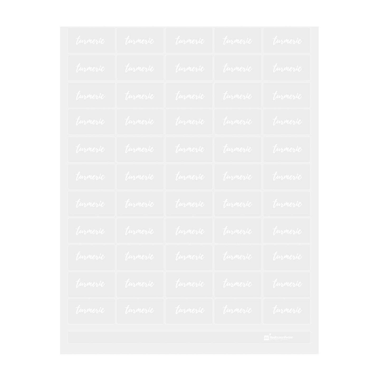 Label Tek Plastic Turmeric Label - Clear with White Font, Water-Resistant - 2" x 1" - 100 count box