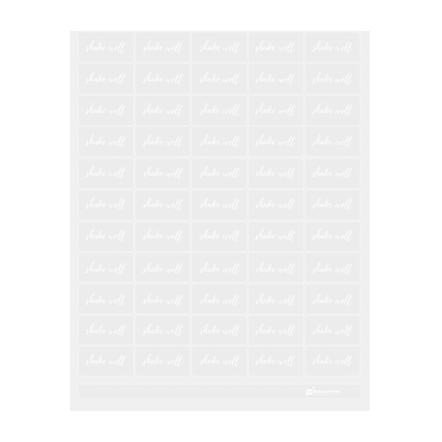 Label Tek Plastic Shake Well Label - Clear with White Font, Water-Resistant - 2" x 1" - 100 count box