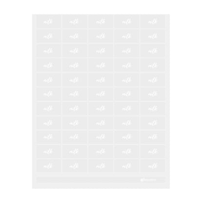 Label Tek Plastic Milk Label - Clear with White Font, Water-Resistant - 2" x 1" - 100 count box