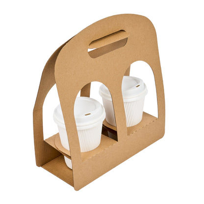 Restpresso Kraft Paper Sunrise Drink Carrier - Fits 2 Cups - 9 3/4" x 4" x 10 3/4" - 100 count box