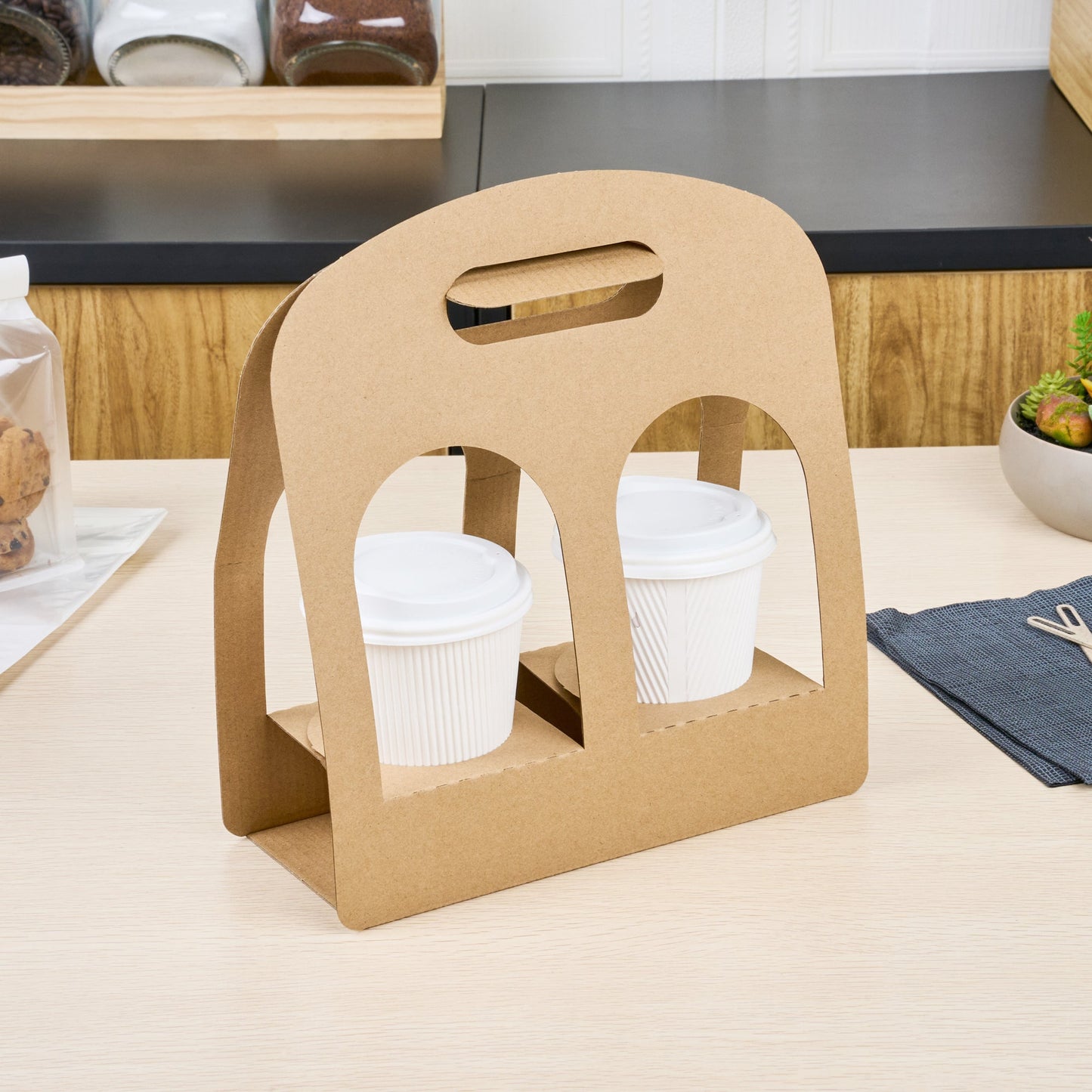 Restpresso Kraft Paper Sunrise Drink Carrier - Fits 2 Cups - 9 3/4" x 4" x 10 3/4" - 100 count box