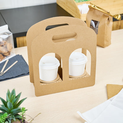 Restpresso Kraft Paper Sunrise Drink Carrier - Fits 2 Cups - 9 3/4" x 4" x 10 3/4" - 100 count box