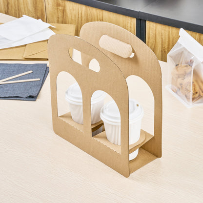 Restpresso Kraft Paper Sunrise Drink Carrier - Fits 2 Cups - 9 3/4" x 4" x 10 3/4" - 100 count box