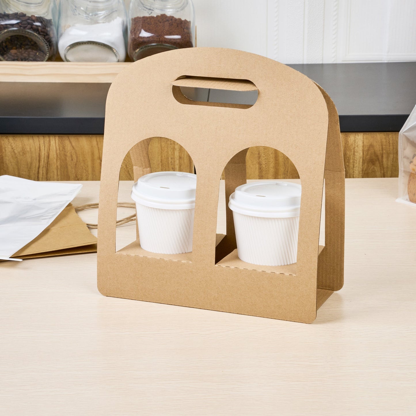 Restpresso Kraft Paper Sunrise Drink Carrier - Fits 2 Cups - 9 3/4" x 4" x 10 3/4" - 100 count box