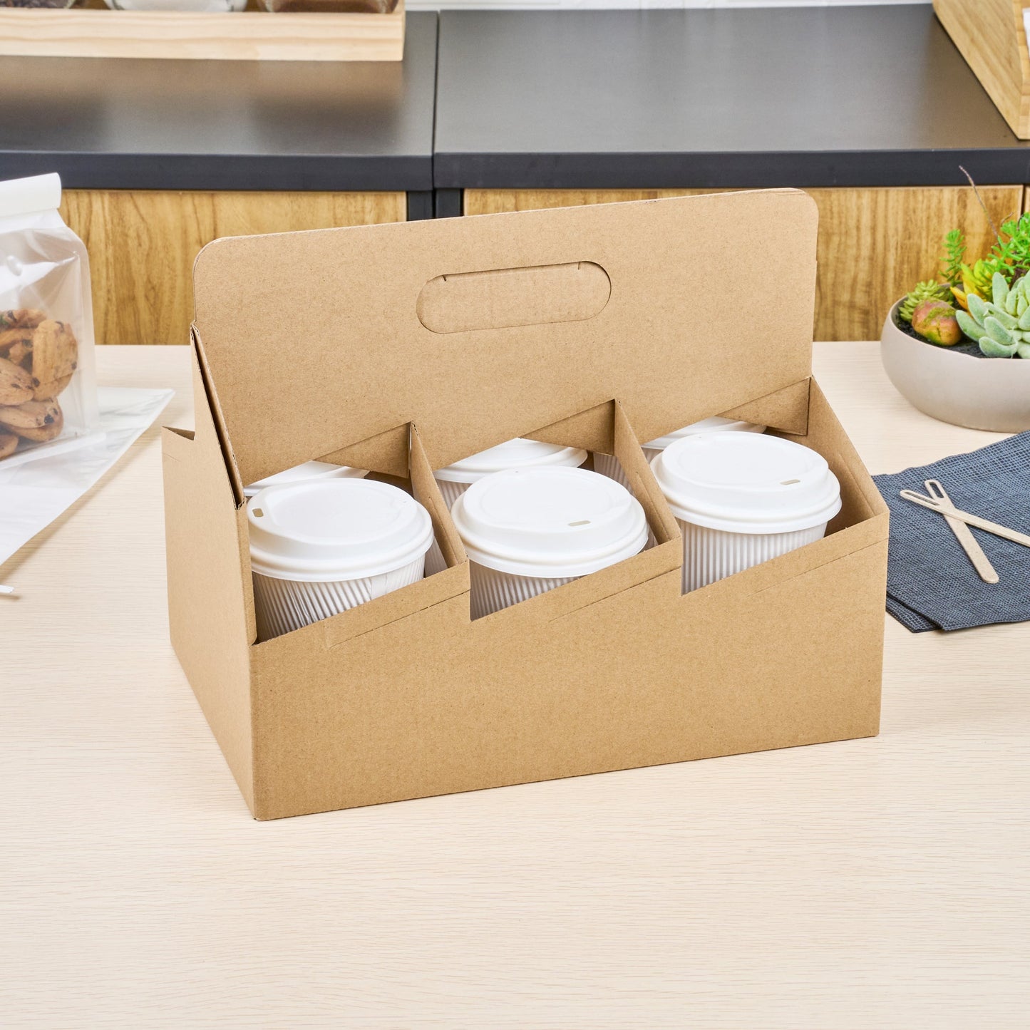 Restpresso Kraft Paper Altalena Drink Carrier - Fits 6 Cups - 11 3/4" x 7 3/4" x 9 1/2" - 100 count box